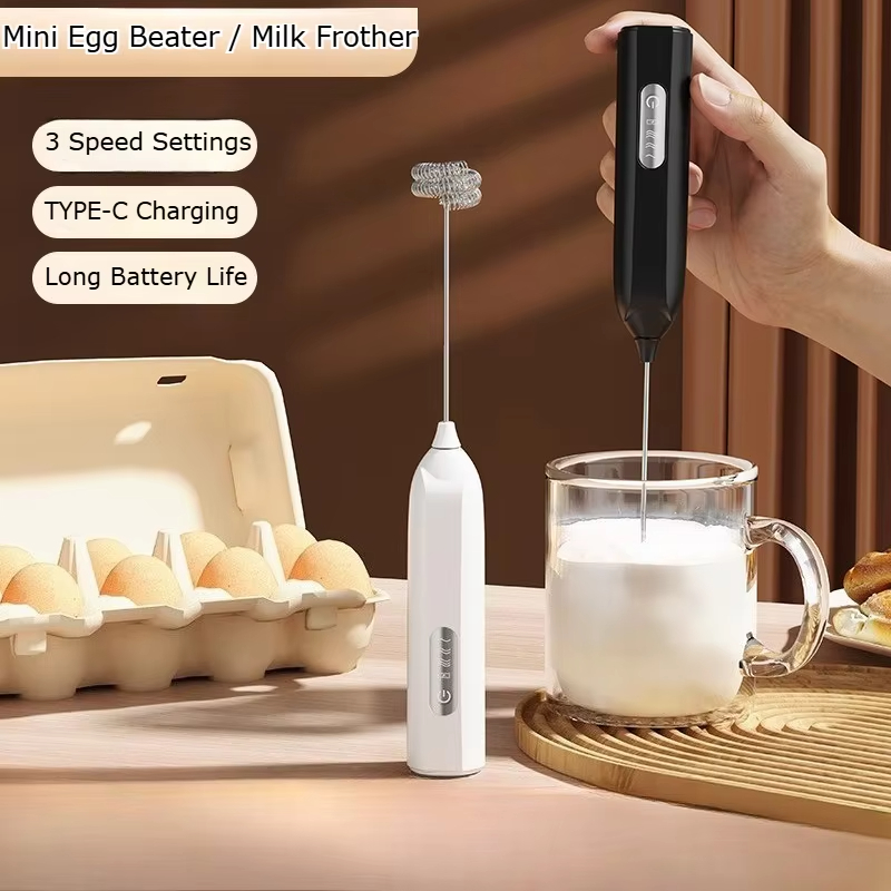 Electric Milk Frother Handheld - 電動ミルクフォーマー、USB充電式、泡立て器、3段階速度調整機能付き、コーヒー用ミキサー、クリーム泡立て器