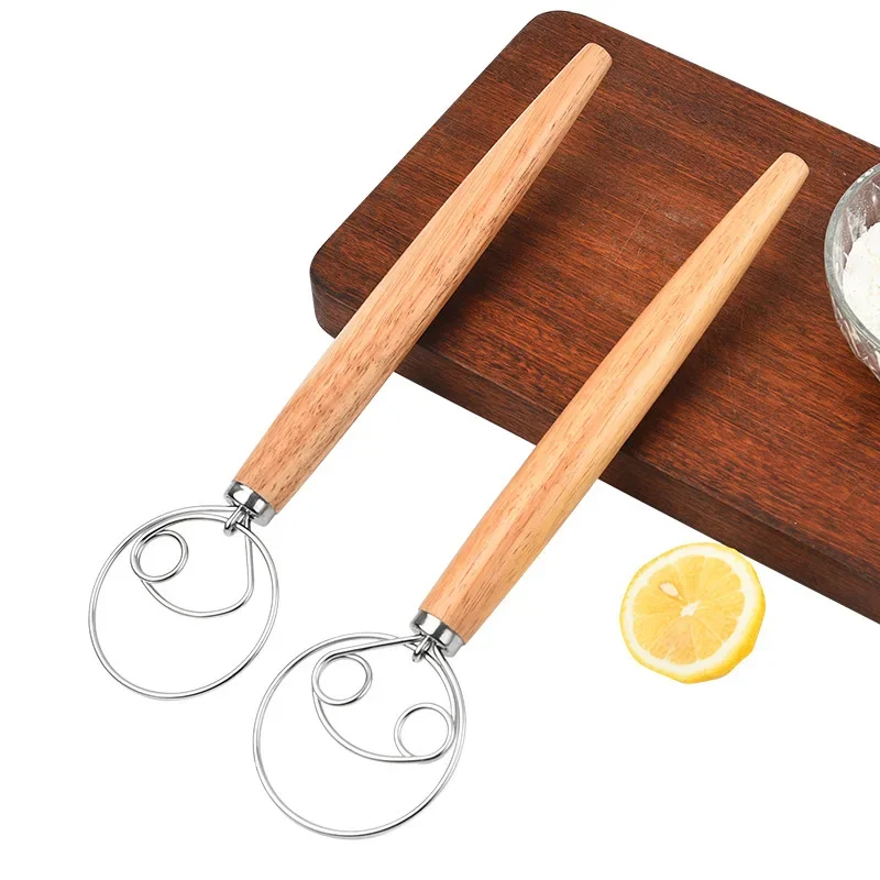 Immersion Hand Blender Set - デンマーク生地泡立て器ステンレス鋼オランダスタイルパン生地ハンドミキサー木製ハンドルキッチンベーキングツールペストリー生地ブレンダー