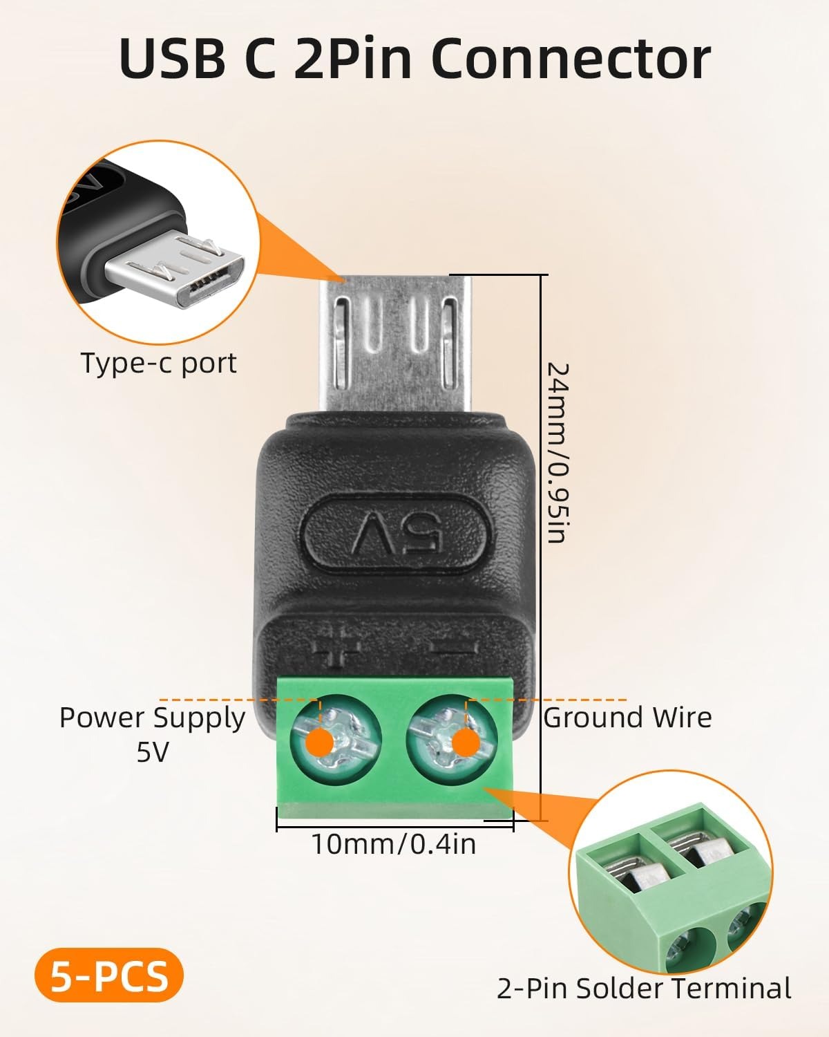 5 個のマイクロ USB オス - 2 ピンネジ端子アダプタ - Small Appliances のレビューと価格